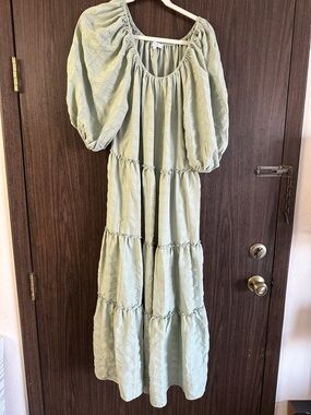Boho Tiered Midi Dress in Sage Green